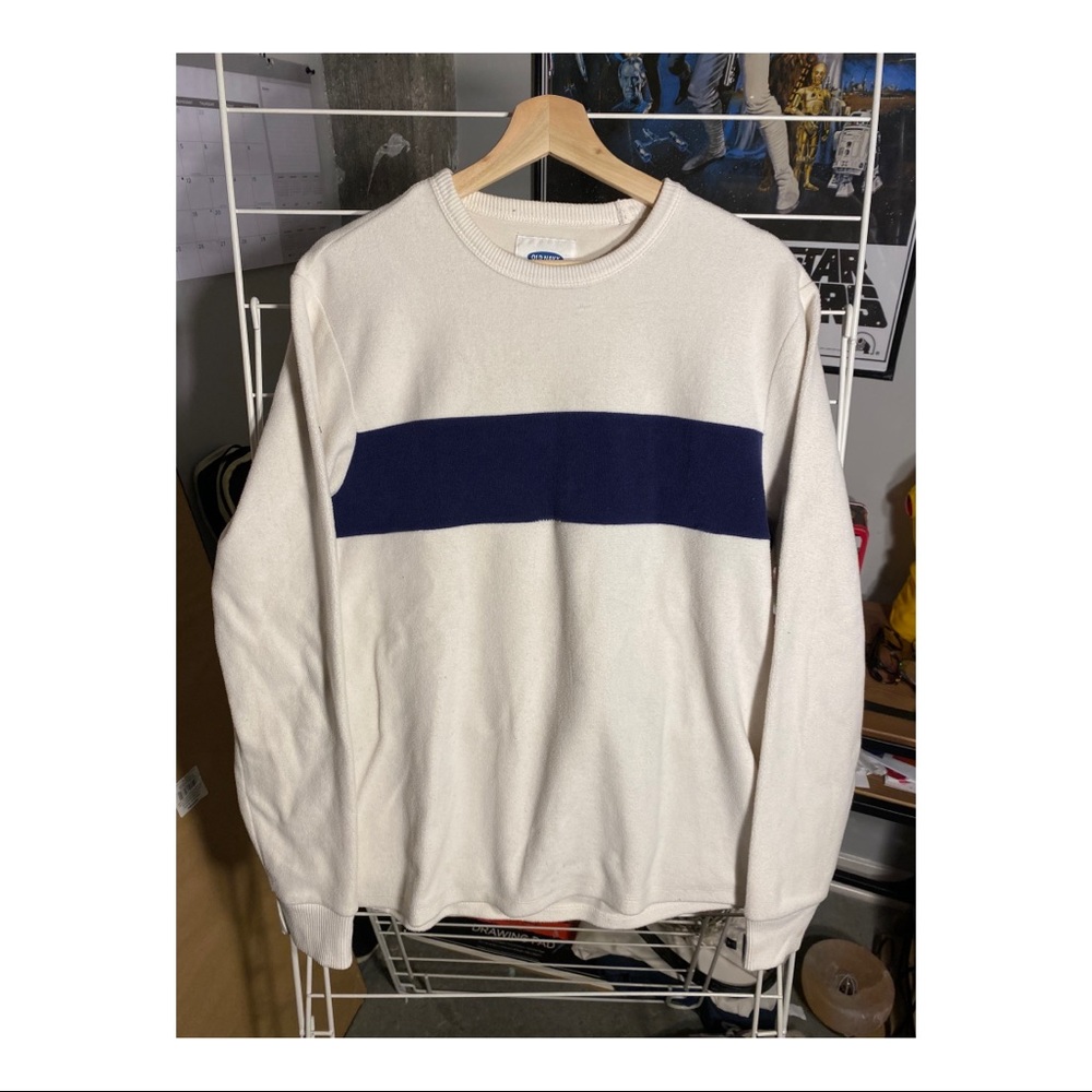 White Old Navy Sweater Blue Stripe
